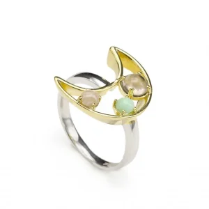 Anillos Con Piedras | LINEARGENT Anillos con piedras motivo central luna bañado en oro