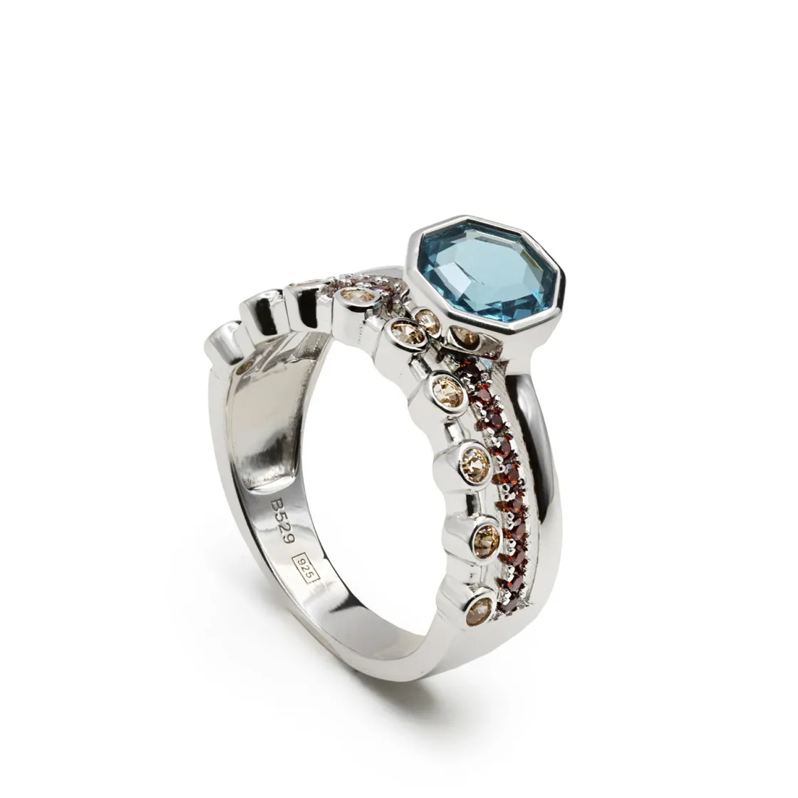 Anillos Especiales | Anillos Con Piedras | LINEARGENT Anillos con piedras motivo hexagonal tono aguamarina