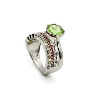 Anillos Con Piedras | LINEARGENT Anillos con piedras motivo hexagonal tono verde manzana