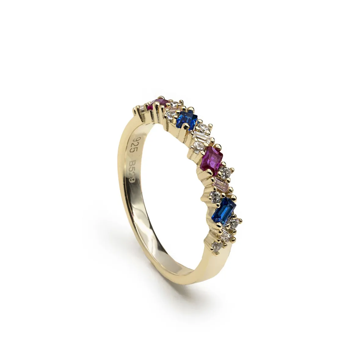 Anillos Pequeños | Anillos Con Piedras | LINEARGENT Anillos con piedras multicolor de plata bañada en oro