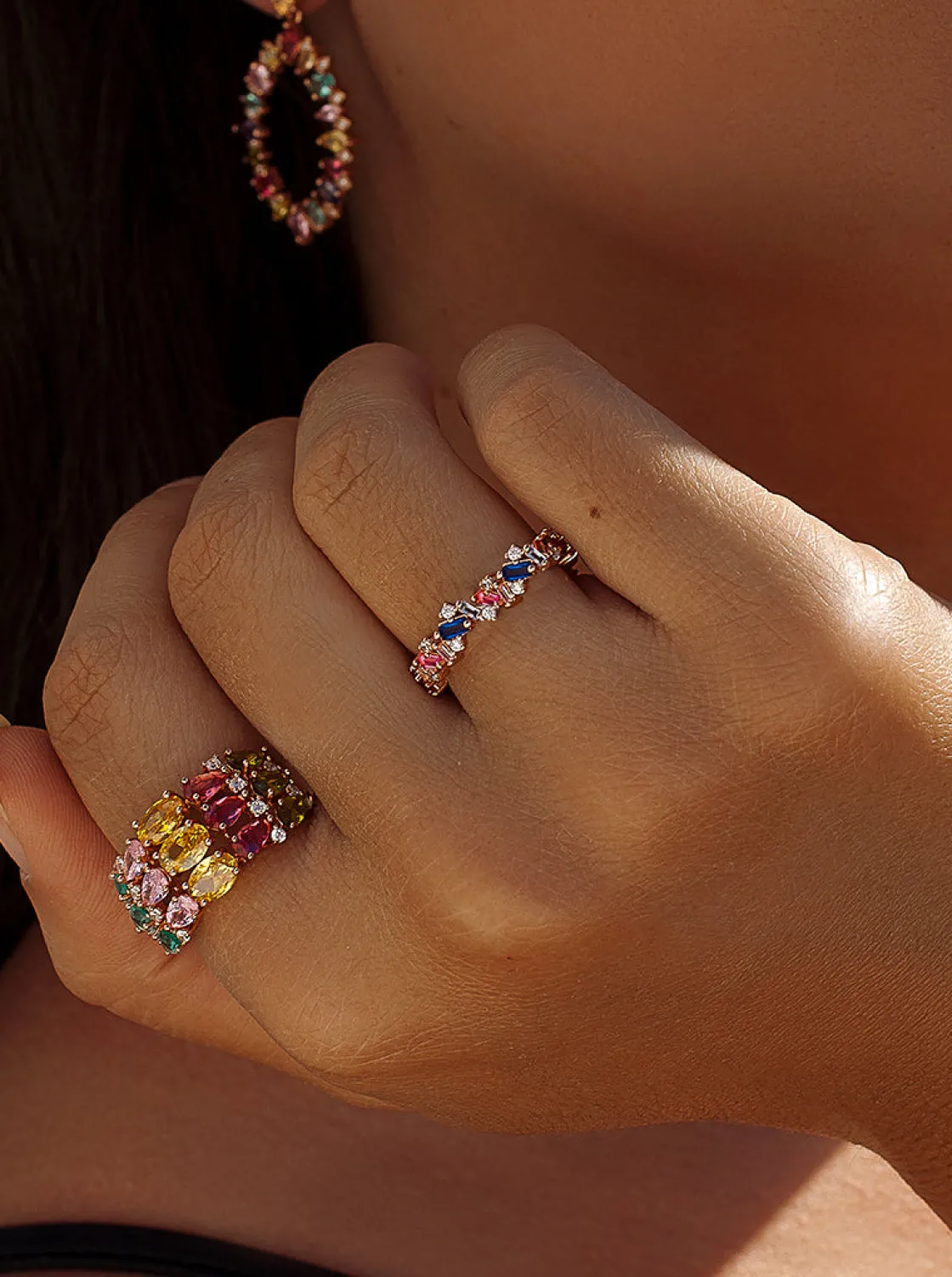 Anillos Pequeños | Anillos Con Piedras | LINEARGENT Anillos con piedras multicolor de plata bañada en oro