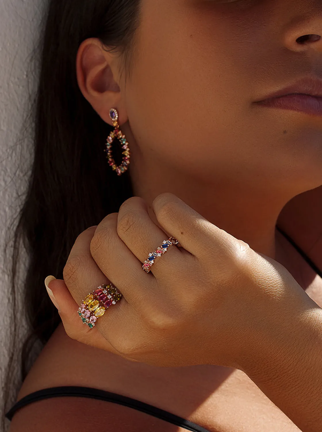 Anillos Pequeños | Anillos Con Piedras | LINEARGENT Anillos con piedras multicolor de plata bañada en oro