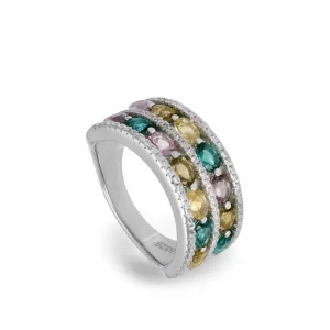 Anillos Con Piedras | LINEARGENT Anillos con piedras multicolores y carriles de circonitas