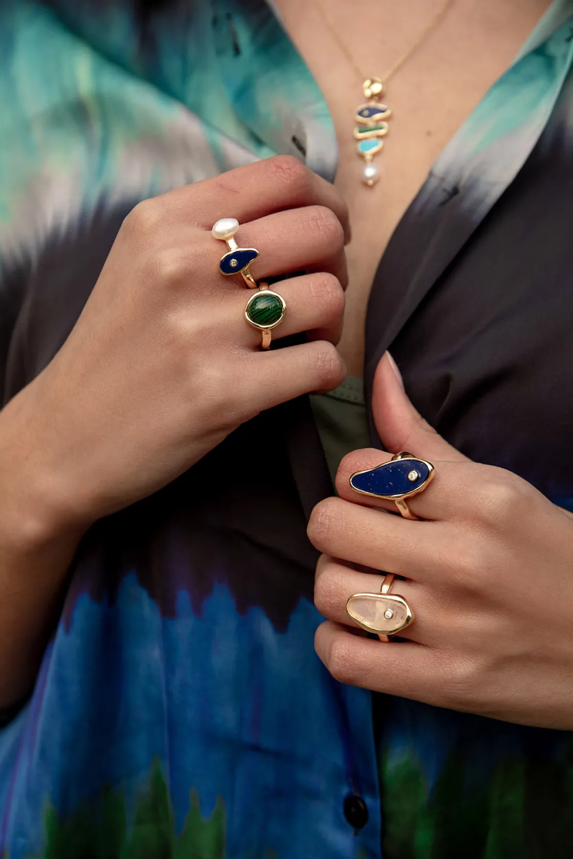 Anillos Con Piedras | Anillos Grandes | LINEARGENT Anillos con piedras naturales de diseño irregular