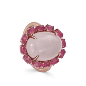 Anillos Con Piedras | Anillos Grandes | LINEARGENT Anillos con piedras naturales diseño de flor rosada