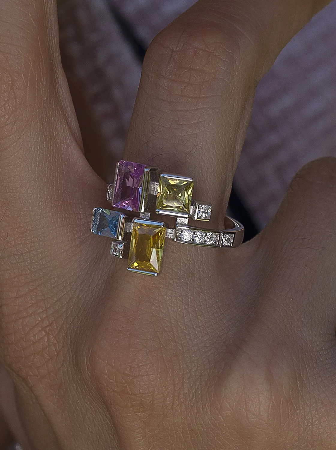 Anillos Con Piedras | LINEARGENT Anillos con piedras talla esmeralda multicolor