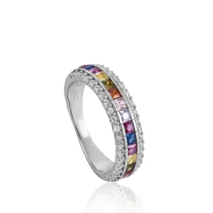 Anillos Con Piedras | LINEARGENT Anillos con piedras talla esmeralda multicolor y circonitas