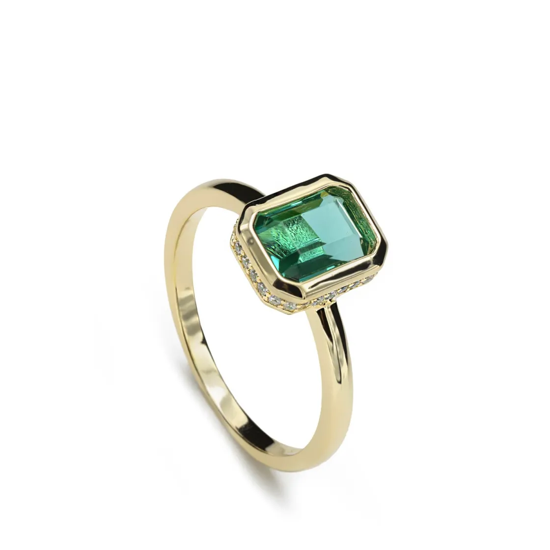 Anillos Especiales | Anillos Dorados | LINEARGENT Anillos con piedras talla esmeralda tono aventurine y circonitas