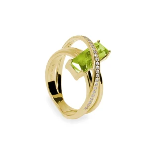 Anillos Dorados | Anillos De Diseño | LINEARGENT Anillos con piedras talla esmerlada tono pistacho