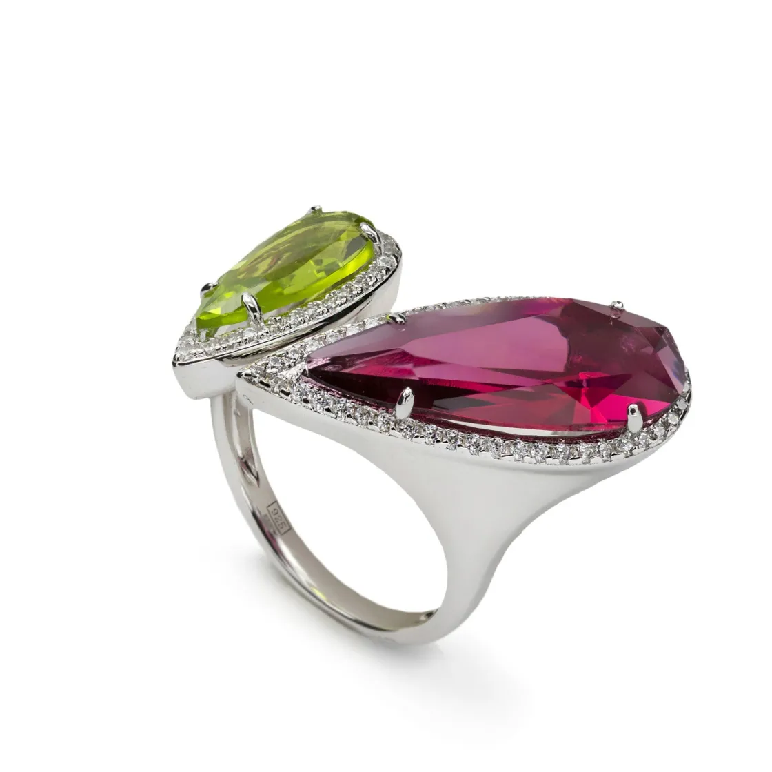 Anillos Con Piedras | Anillos Grandes | LINEARGENT Anillos con piedras talla pera en tonos rojo y lima