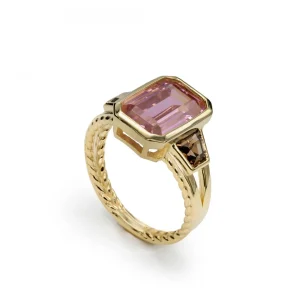 Anillos Dorados | Anillos Con Piedras | LINEARGENT Anillos con piedras talla radiante en tono rosado