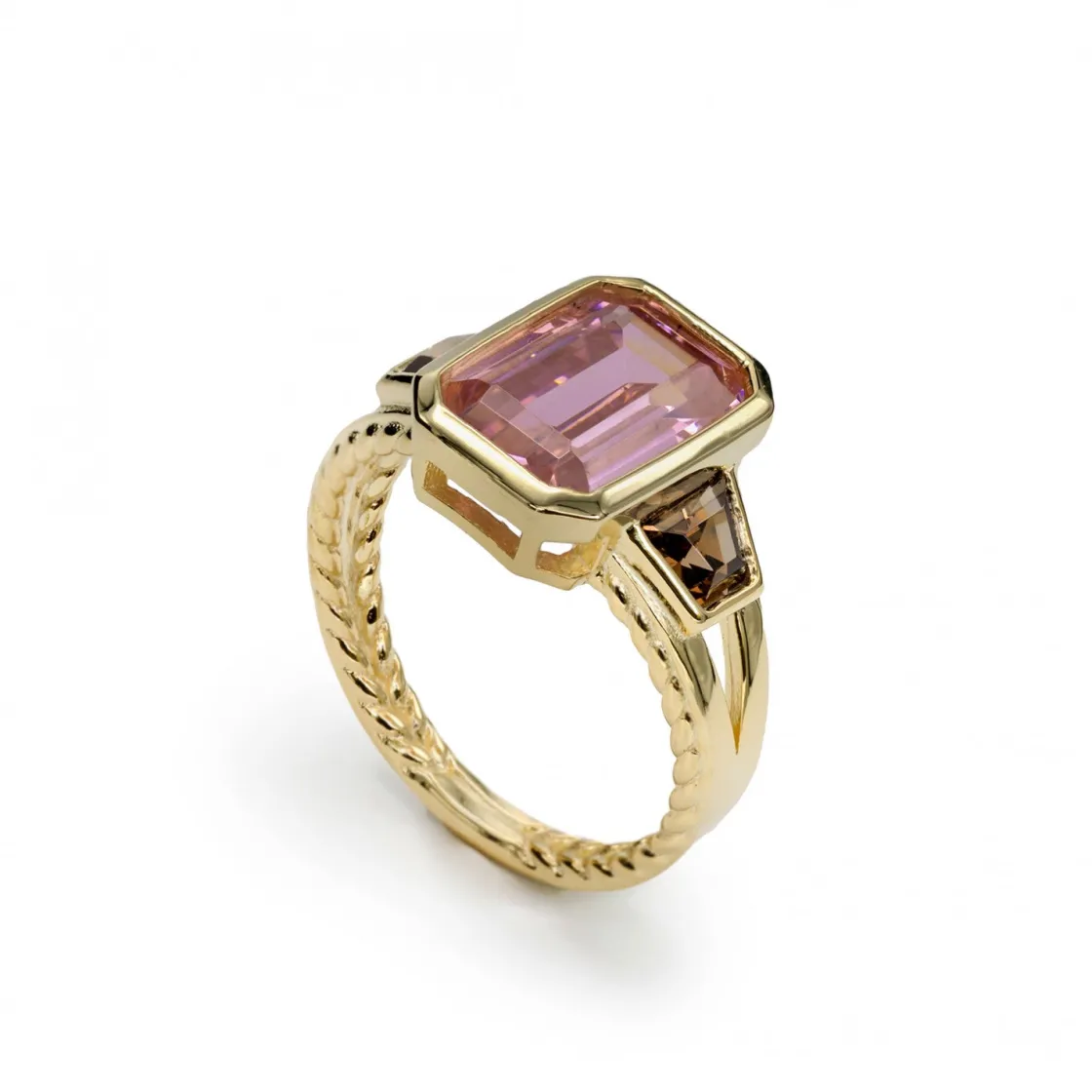Anillos Dorados | Anillos Con Piedras | LINEARGENT Anillos con piedras talla radiante en tono rosado