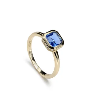 Anillos Dorados | Anillos Pequeños | LINEARGENT Anillos con piedras talla radiante tono zafiro y circonitas