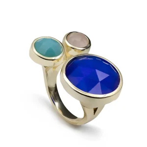 Anillos Especiales | Anillos Dorados | LINEARGENT Anillos con piedras talla redonda con lapislazuli