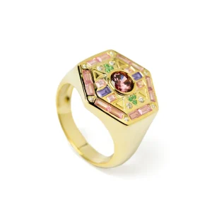 Anillos Con Piedras | LINEARGENT Anillos con piedras tono rosa diseño hexagonal