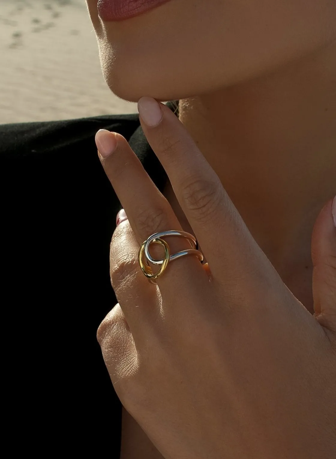 Anillos Dorados | Anillos Bicolor | LINEARGENT Anillos de diseño abierto doble carril bicolor