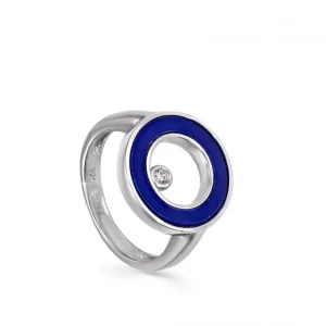 Anillos De Diseño | Anillo Sello | LINEARGENT Anillos de diseño con círculo central de lapislázuli y circonita