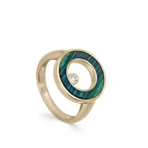 Anillos De Diseño | Anillo Sello | LINEARGENT Anillos de diseño con círculo de malaquita y circonita