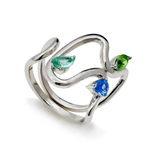 Anillos De Diseño | Anillos Con Piedras | LINEARGENT Anillos de diseño con gemas tono zafiro y aventurina