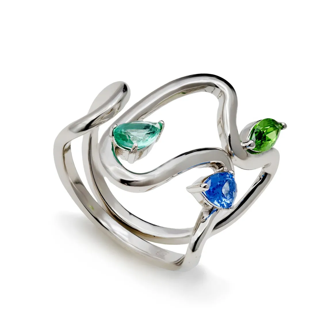 Anillos De Diseño | Anillos Con Piedras | LINEARGENT Anillos de diseño con gemas tono zafiro y aventurina