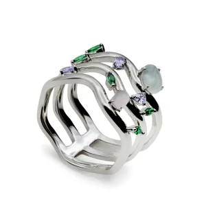 Anillos Con Piedras | LINEARGENT Anillos de diseño con tres carriles irregular con gemas
