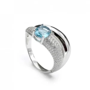 Anillos De Diseño | Anillos Con Piedras | LINEARGENT Anillos de diseño curvo con gema en tono aguamarina