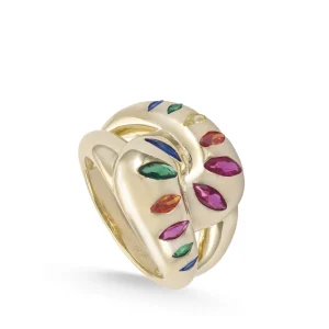 Anillos Dorados | Anillos De Diseño | LINEARGENT Anillos de diseño de plata estilo mosaico multicolor