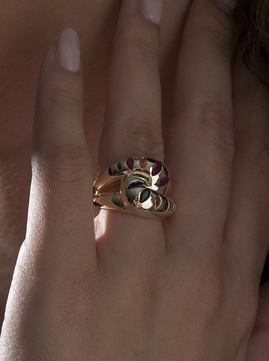 Anillos Dorados | Anillos De Diseño | LINEARGENT Anillos de diseño de plata estilo mosaico multicolor