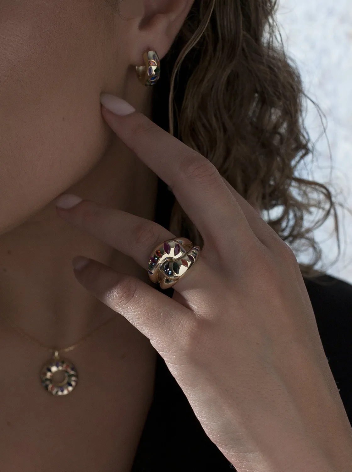 Anillos Dorados | Anillos De Diseño | LINEARGENT Anillos de diseño de plata estilo mosaico multicolor