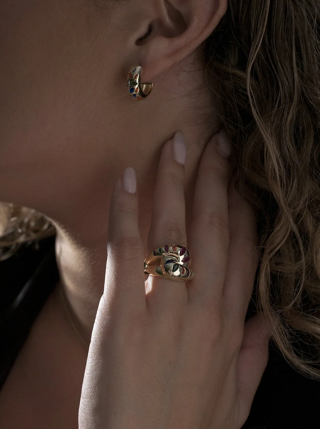 Anillos Dorados | Anillos De Diseño | LINEARGENT Anillos de diseño de plata estilo mosaico multicolor