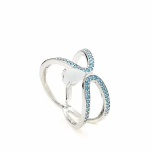 Anillos Con Piedras | LINEARGENT Anillos de diseño doble forma con circonitas azules y gema central