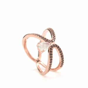 Anillos Con Piedras | LINEARGENT Anillos de diseño doble forma con circonitas negras y gema central