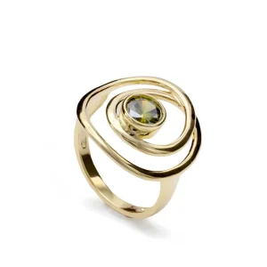 Anillos Dorados | Anillos De Diseño | LINEARGENT Anillos de diseño espiral con centro de circonita verde