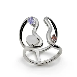 Anillos De Diseño | Anillos Con Piedras | LINEARGENT Anillos de diseño estilo curvilíneo con gemas abierto