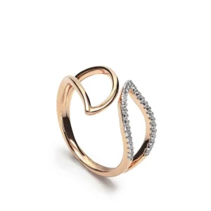 Anillos Bicolor | LINEARGENT Anillos de diseño hoja efecto espejo con circonitas
