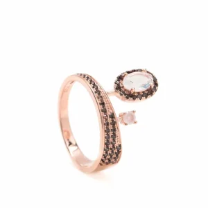Anillos Con Piedras | LINEARGENT Anillos de diseño irregular con gemas y circonitas negras