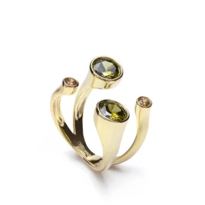 Anillos Dorados | Anillos De Diseño | LINEARGENT Anillos de diseño naturaleza con gemas verdes