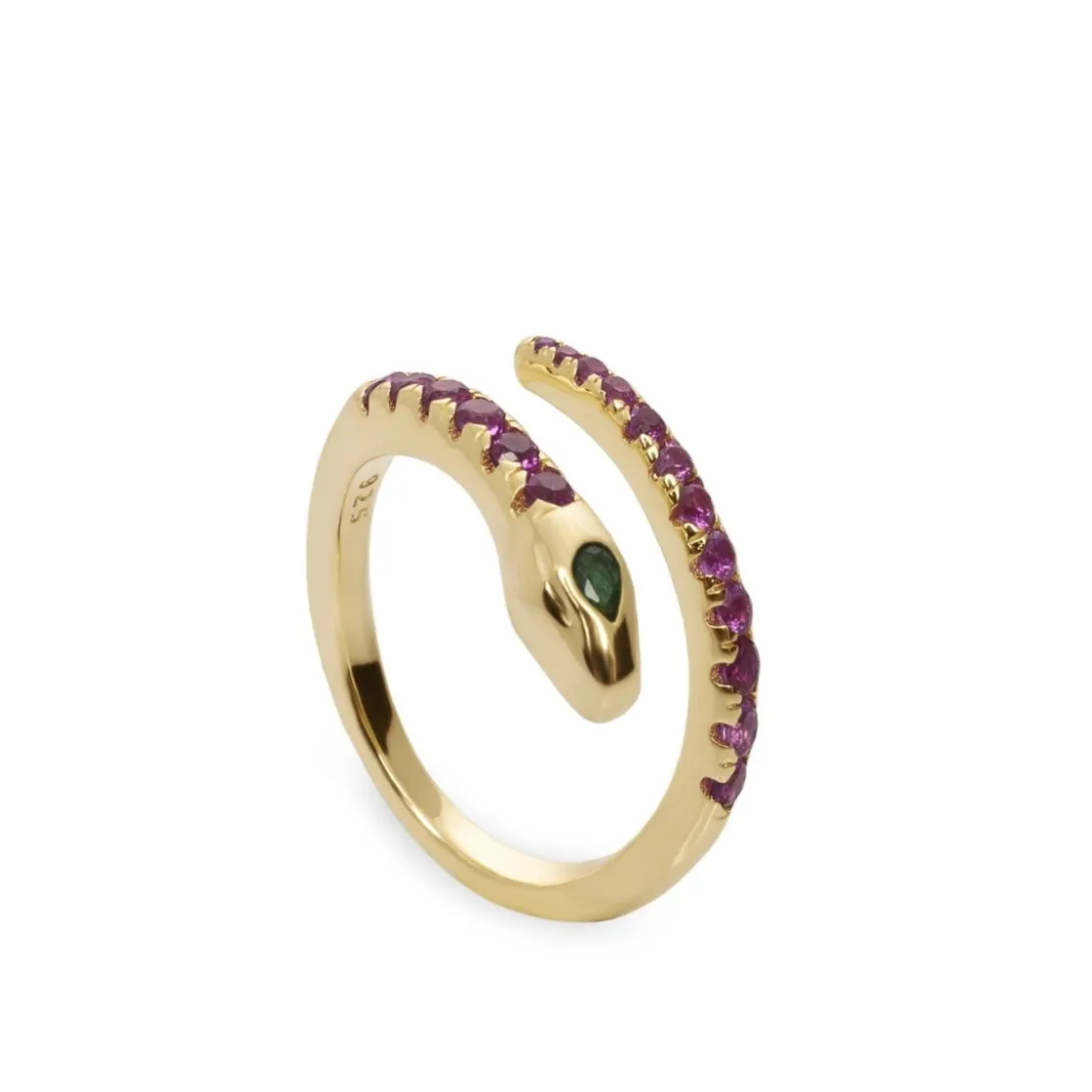 Anillos Dorados | Anillos De Diseño | LINEARGENT Anillos de diseño silueta de serpiente con circonitas púrpura