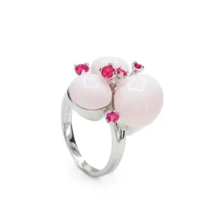 Anillos Con Piedras | LINEARGENT Anillos de diseño triple burbuja en tono rosa con circonitas