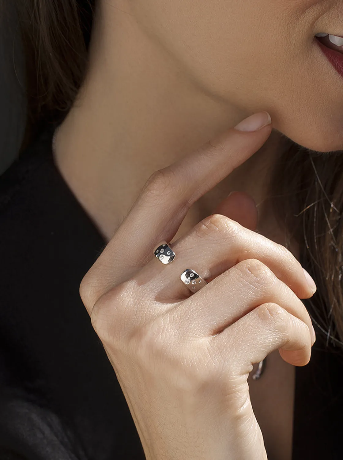 Anillos Circonitas | LINEARGENT Anillos de plata diseño abierto con detalle circonitas