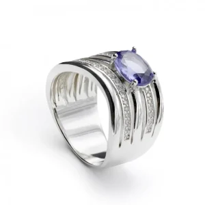 Anillos Con Piedras | LINEARGENT Anillos diseño de ondas con gema central y circonitas