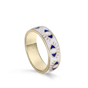 Anillos Anchos | LINEARGENT Anillos esmalte en plata diseño ojos blanco