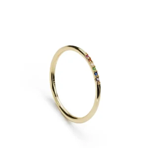 Anillos Pequeños | Anillos Finos | LINEARGENT Anillos finos bañados en oro con circonitas multicolor