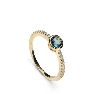 Anillos Dorados | Anillos Pequeños | LINEARGENT Anillos finos de plata con gema tono calcedonia y circonitas