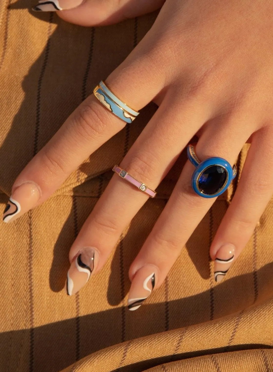 Anillos Pequeños | Anillos Finos | LINEARGENT Anillos finos de plata diseño esmalte azul cielo