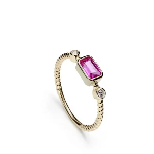 Anillos Dorados | Anillos Pequeños | LINEARGENT Anillos finos de plata diseño gema tono fucsia y circonitas