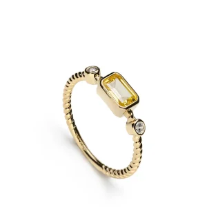 Anillos Dorados | Anillos Pequeños | LINEARGENT Anillos finos de plata diseño gema tono miel y circonitas