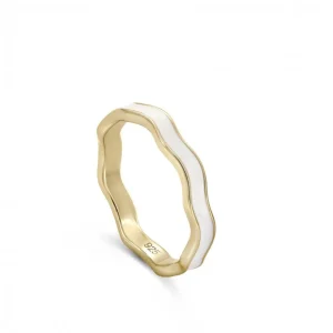 Anillos Pequeños | Anillos Finos | LINEARGENT Anillos finos de plata esmalte blanco diseño curvilíneo