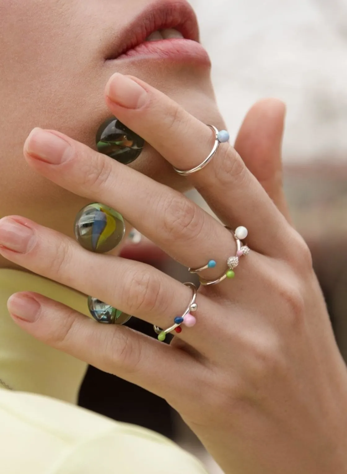 Anillos Pequeños | Anillos Finos | LINEARGENT Anillos finos de plata simple con detalles en esmalte