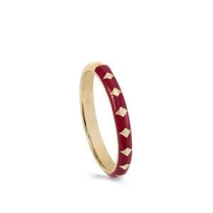 Anillos Pequeños | Anillos Finos | LINEARGENT Anillos finos diseño cenefa de rombos y esmalte rojo
